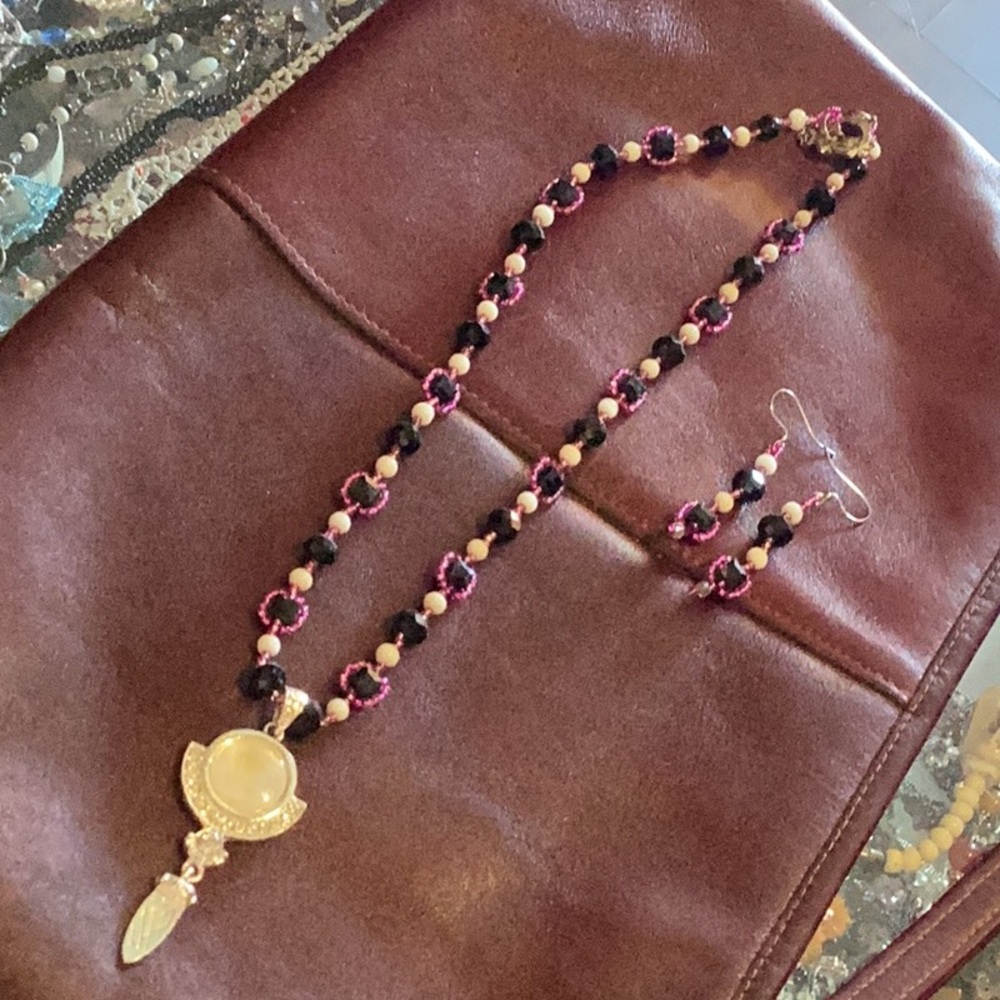 Hand made beaded necklace and earrings
